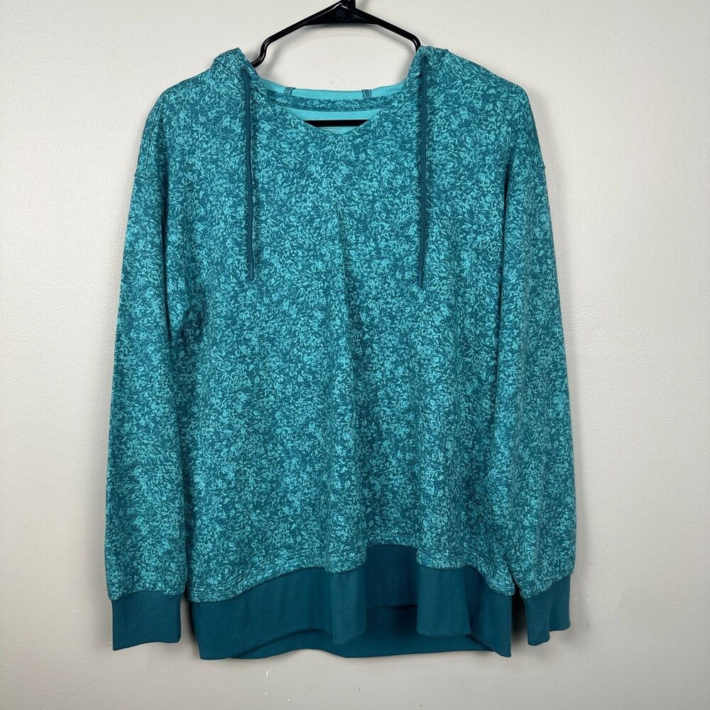 Athleta Sundown Alliance Hoodie Size XS Teal Blue Floral Pullover Sweatshirt